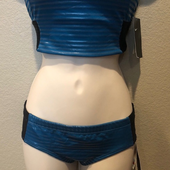 Nike 6:1 Shine Striped Midkini Top & Hipster Bottoms Green Abyss Size XS - Picture 7 of 11